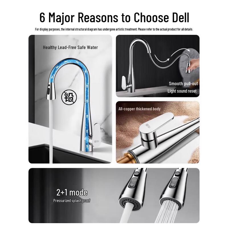 De'er Pull-Out Brass Kitchen Faucet with Dual Spray