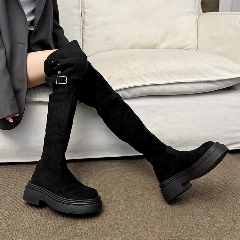 Knee boots Children's boots 2025 new autumn and winter two wear folded small thick-soled elastic high knight boots