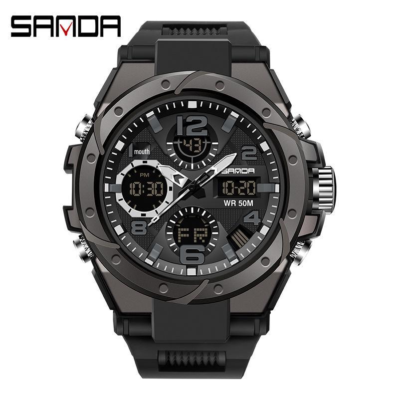 Sanda Men's Multifunctional Dual Display Luminous Waterproof Sports Watch for Teens