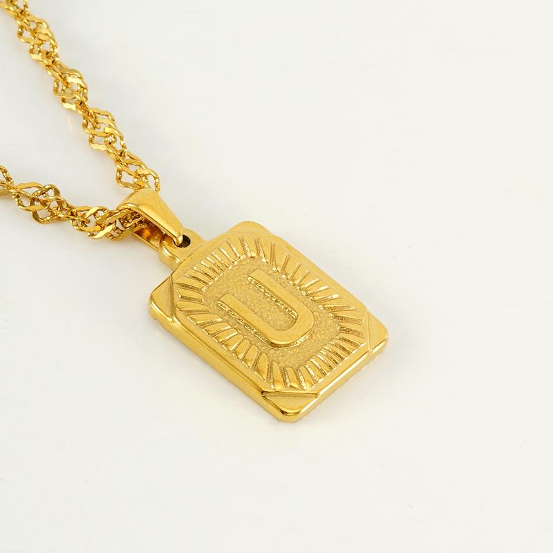 Men's 18K Gold Square Stainless Steel Alphabet Pendant Necklace