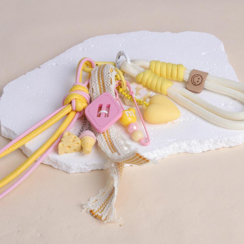 Sweet Girl Summer Dopamine Beaded Keychain Fresh Colour Versatile Ribbon Tassels Backpack Pendant Gift