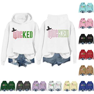 Damen Modisches Lässiges Pullover Langarm Hexen-Print Kapuzen-Sweatshirt