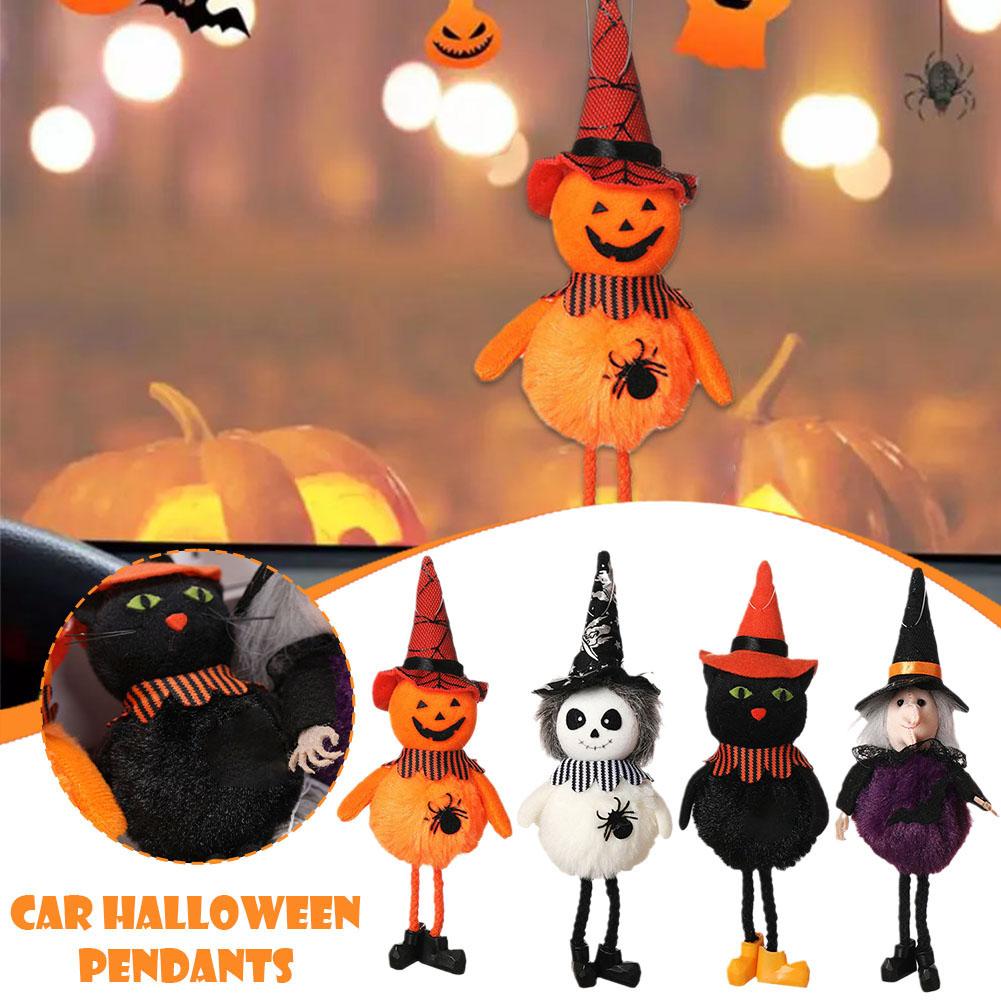 Halloween Pendant Car Accessories Rearview Mirror Cute Plush Witch Pumpkin Doll Hanging Pendants Halloween Ornaments Decoration