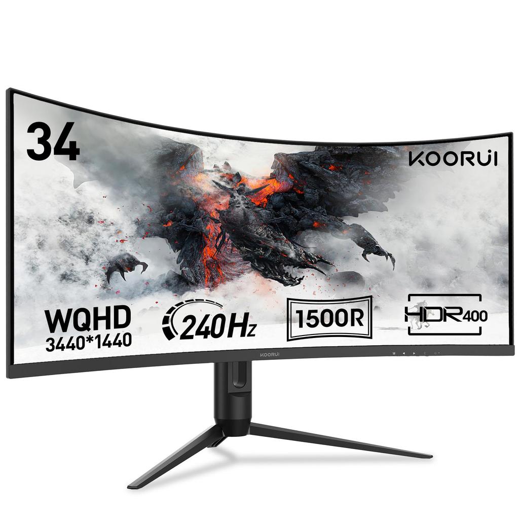 Monitor Gamer Curvo KOORUI G3441XC de 34" – WQHD 3440×1440 – 240Hz – VA – 1500R – HDR400 – 1ms MPRT – 4000:1 Contraste – HDMI 2.1 y DP 1.4