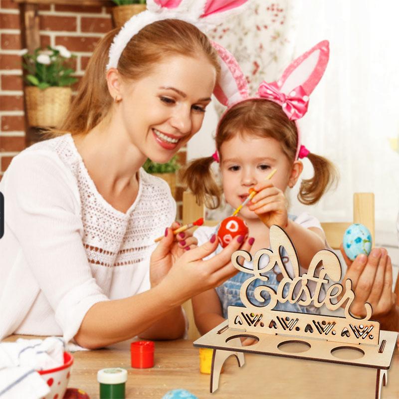 Osterdekoration für Zuhause Holz Oster Eierhalter Regale DIY Basteln Handgemachte Ornamente Kindergeschenk Frohe Ostern Partydeko 2025