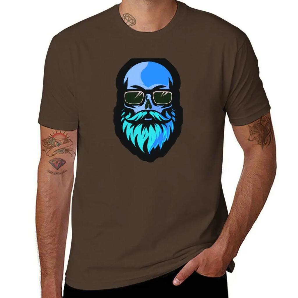 Hazey Blue Beard Skull TShirt quickdrying summer top Mens tshirt