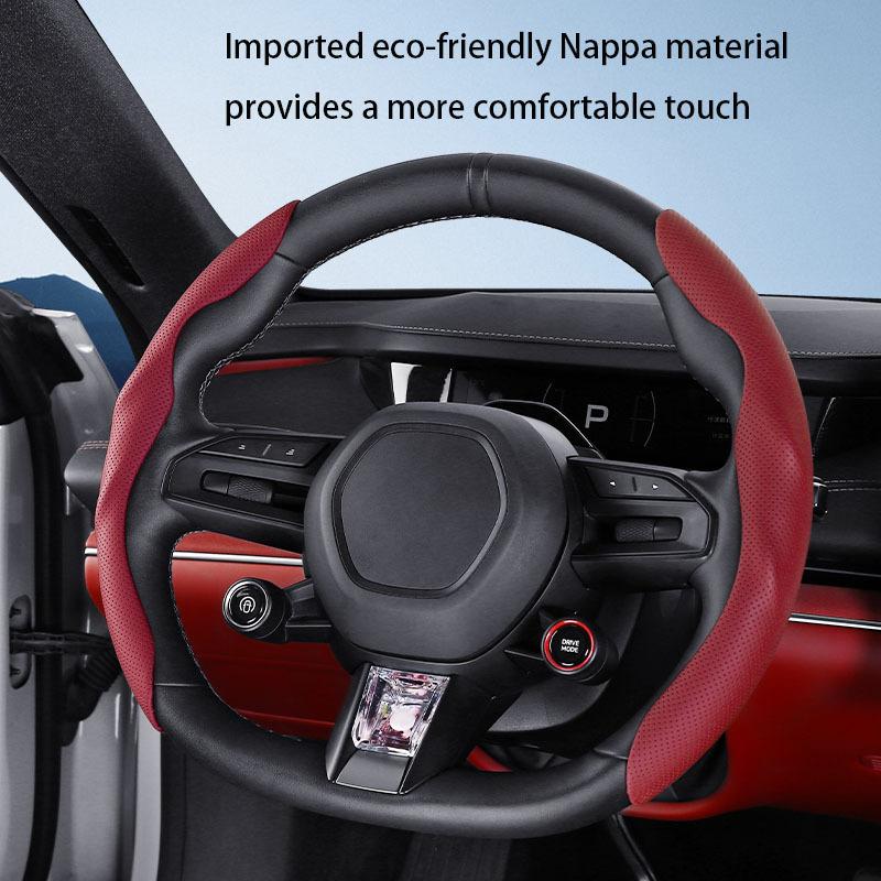 Short shaped Nappa Leather Steering Wheel Cover, Non Slip, Ultra-thin, Breathable, Safe, Universal Steering Wheel Cover Acc