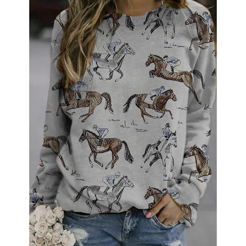 Halloween Printed Long Sleeved Hoodie Autumn Winter Women's Hoodie Casual Round Neck Top Pullovers & Long Sleeves Women’s