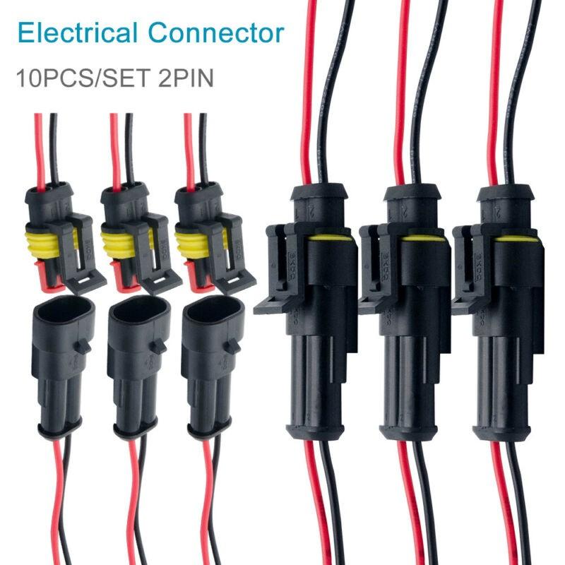 Dust Proof 2Pin 12V Waterproof Electrical Wire Connector Kit 10pcs AmpTyco