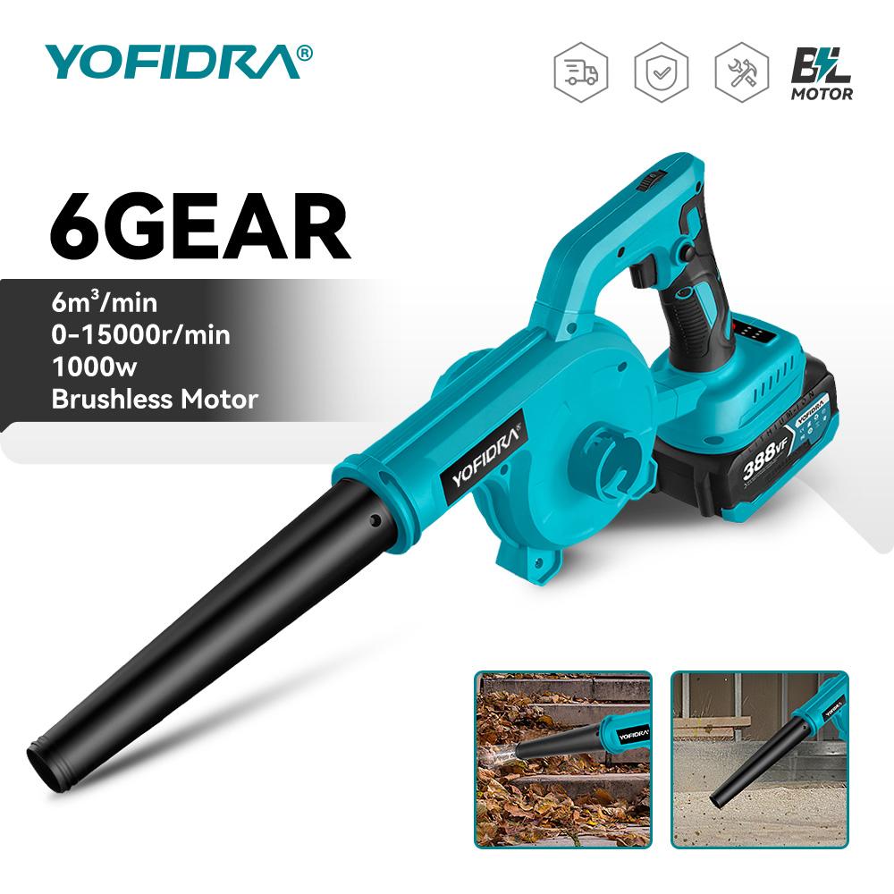 Yofidra Bürstenloser Hochleistungs-Elektro-Gebläse mit 6 Gängen, Garten- und Haushaltsstaubreinigungsgebläse, Elektrowerkzeuge für 18-V-Makita-Akkus
