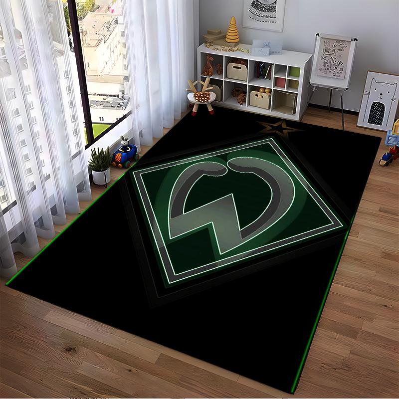 Black & Green Geometric Designed floor mat, suitable as a non-slip mat for the living room or bedroom sofa