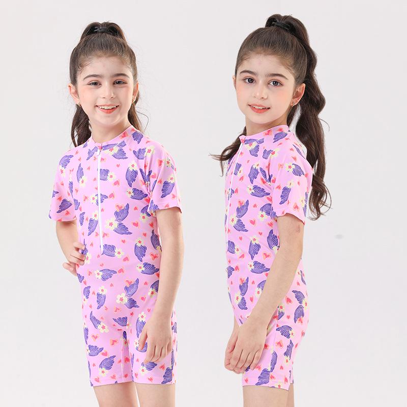 

2025 Девочки Слитный Купальник с Защитой от Солнца - Старшая Школа, Консервативный Летний Купальник L розовый