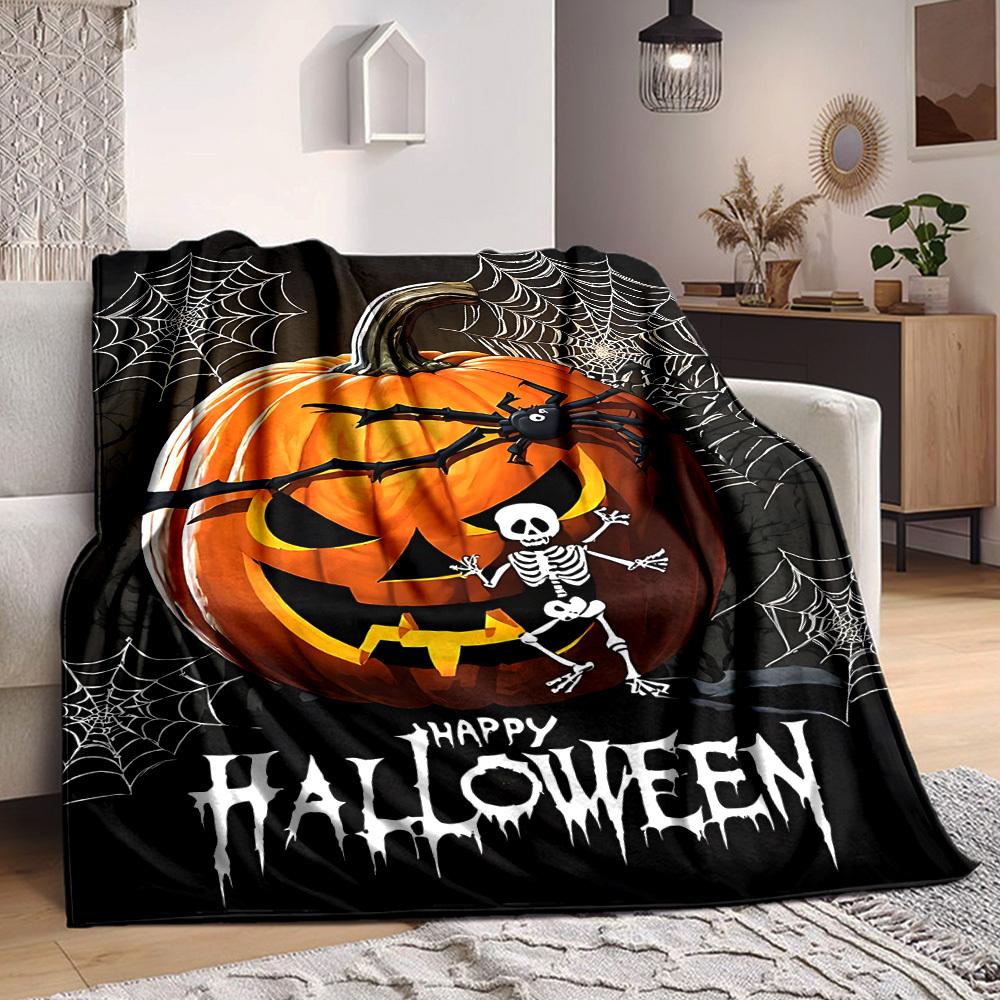1pc Halloween Pumpkin Decorations Blanket Lightweight Blanket Throw Blanket For Sofa, Bed, Travel, Camping, Livingroom, Office, Couch, Chair yy2510100