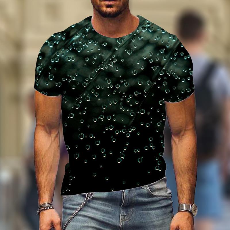 Summer Round Neck 3D Water Droplet Pattern Printed Top Fashionable Casual Short Sleeved Men's T-shirts