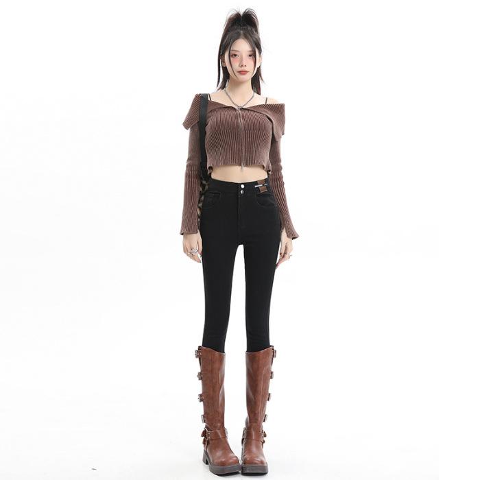 Velvet Jeans for Women In Autumn and Winter Slim Feet for Women In Winter Thickened Tight Small Feet Elastic Pencil Pants