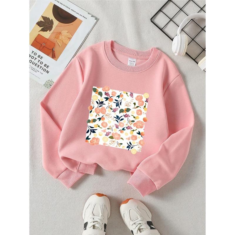 European sizes Kids' round-neck hoodie - Floral Fruit Lemon Berry Leaves Pattern , Sportswear And Casual Wear, Soft And Comfortable