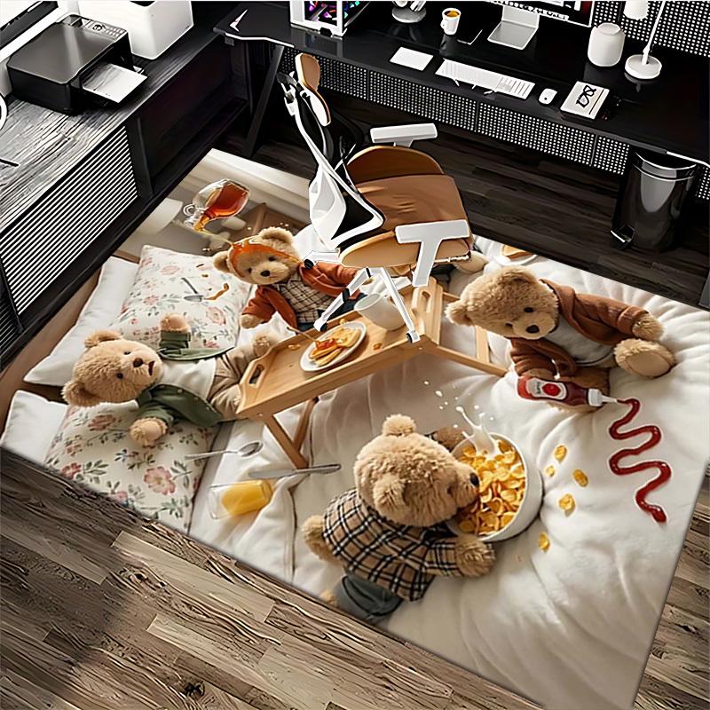 1pc Teddy Bear Breakfast Scene Chair Mat - Anime Cartoon Design, Anti-Slip Carpet for Office and Home Decor, Suitable for All Seasons.C022