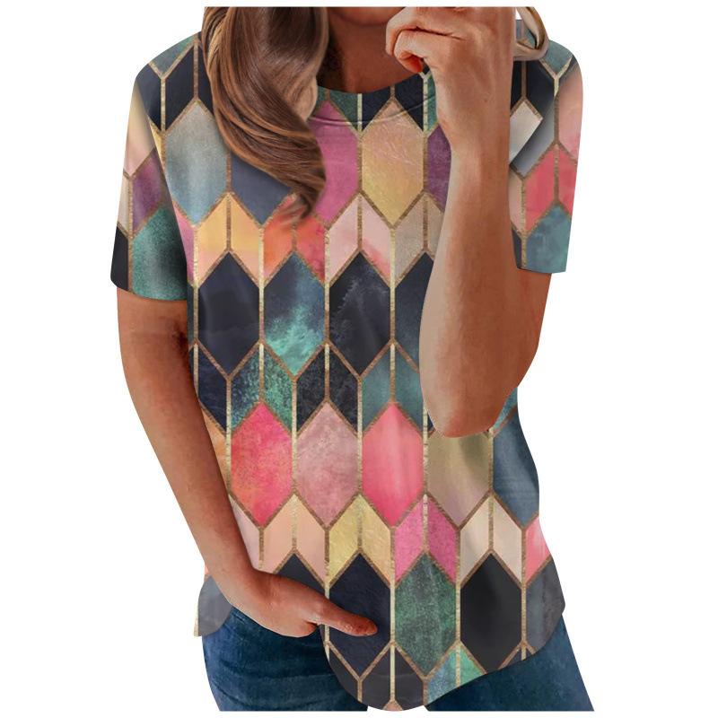 Blumenmuster 3D-Druck T-Shirts Damen Sommer Rundhals Kurzarm T-Shirt Y2k Harajuku Tees Streetwear Oberteil Damenbekleidung