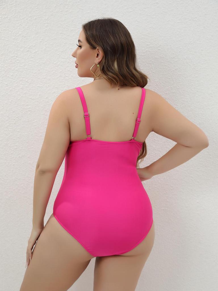 Dámské evropské a americké jednodílné plus size bikiny: Kostým s kosticemi, Jednobarevný, Dvojitá ramínka, Zeštíhlující střih.