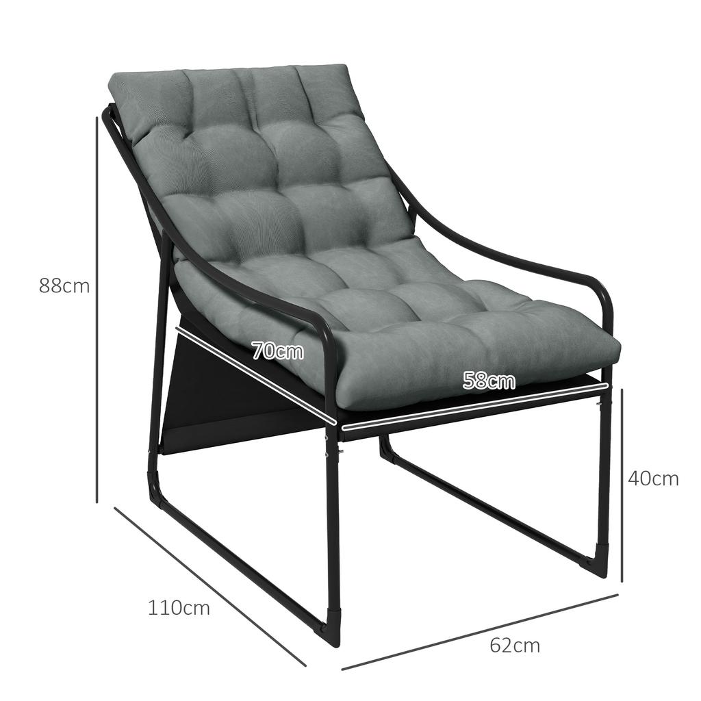 Outdoor Lounger, thick padding, rust-resistant steel frame, 62W x 110D x 88H cm, Grey/Black