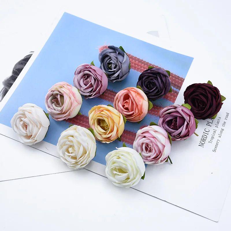 50/100pcs Artificial Flower Silk Rose Wedding Outdoor Garden Home Decor Accessories Diy Gift Candy Box Brooch Christmas Wreath