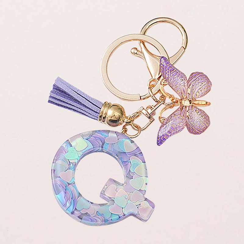 A-Z Letters Keychain Pendant Purple Butterfly Letter Keychain For Girls Women Exquisite Backpack Decoration Accessories Gifts