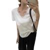 2025 Women's Korean Style Lace Trim V-Neck T-Shirt: Pure, Sexy, Loose-Fit Short Sleeve for a Youthful, Stylish Summer Look
