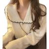 Autumn and winter solid color loose lazy wind knitted cardigan top women's sweet doll collar sweater jacket splicing