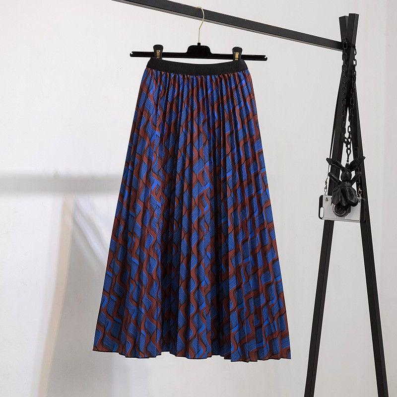 

High Waist A- line Pleated Skirt Women s Summer 2025 New Arrival Elegant Slim Looking Mid Length Long Length Fashion 3D Printed Skirt 1095-129 One size