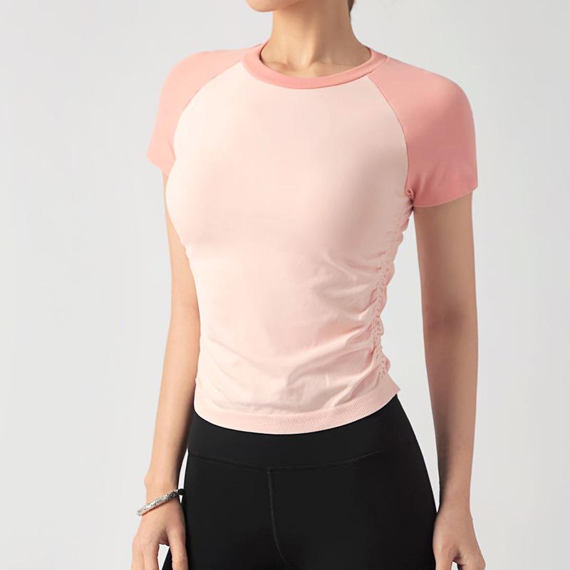 

Европейский/Американский Женский Спортивный Топ для Похудения - Летняя Футболка для Фитнеса с Круглым Вырезом и Коротким Рукавом Small розовый