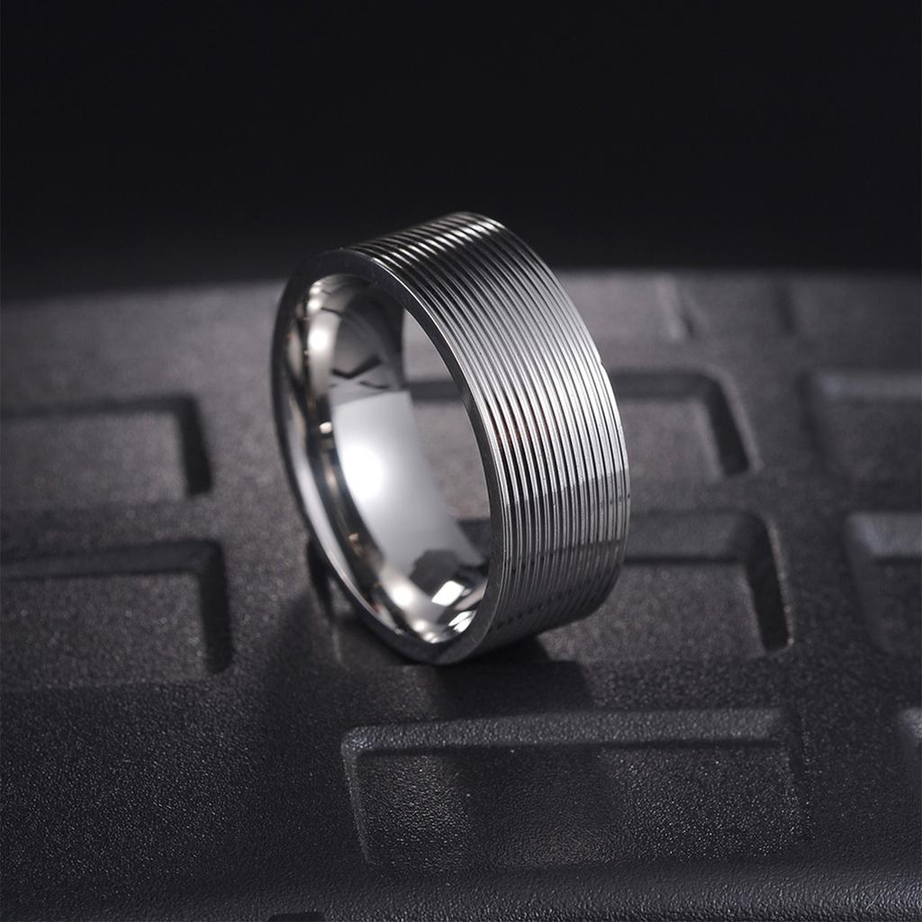 Men's 8mm Threaded Titanium Steel Plated Ring Vacuum Coating Scratch Resistant Band