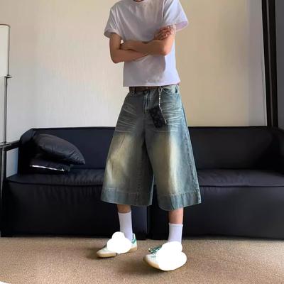 Kadın Yıkanmış Mavi Kot Şort Vintage Y2k Uzun Jorts Baggy Harajuku Yüksek Bel Kore Streetweet Geniş Bacak Kot Şort