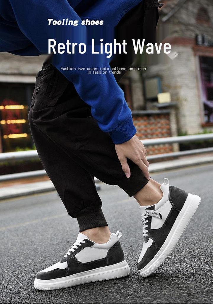 855 Men's Height-Increasing Platform Sneakers, Low-Top Cowhide Surface, Thick Sole, White, Spring Casual and Trendy.