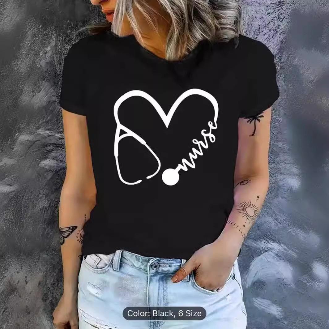 

European and American summer fashion women s letter print women s clothing classic fashion short-sleeved crew neck top 5XL чорний