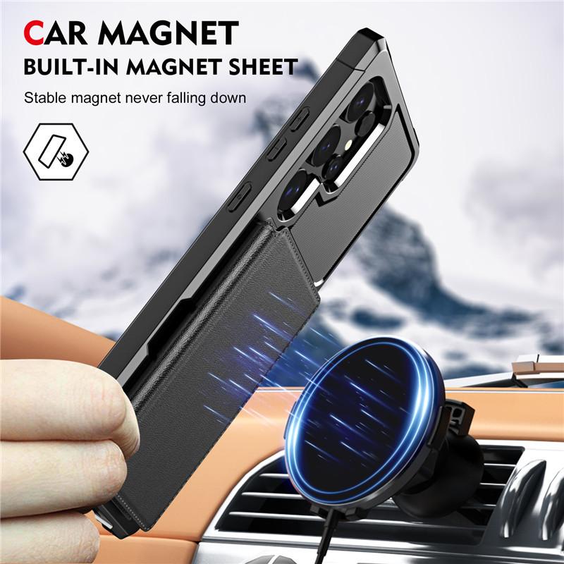 Magnetic Car Phone Case for Samsung S24ultra and Leather Texture Protective Case for S24 Plus Card Insert