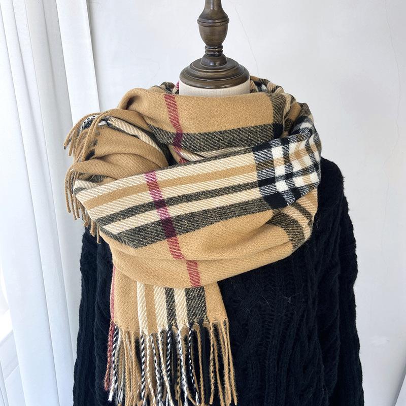 Scarf Women's Autumn and Winter Shawl Dual-purpose Medium and Long Imitation Cashmere British Plaid Warm Fringed Scarf