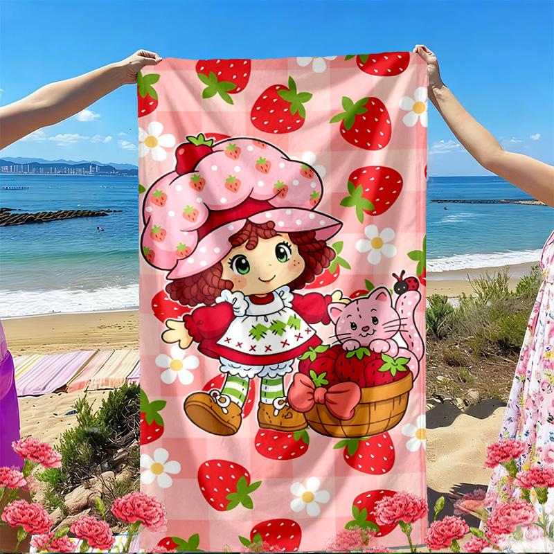 Strawberry Shortcake Print Beach Towel, Versatile Lightweight Absorbent Beach Towel for Pool Surf Yoga Bathroom, Perfect Birthday Holiday Gift