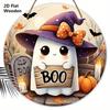 Halloween Wooden Sign with Adorable Ghost Pattern - Charming BOO Figurine Ornaments - Ideal for Front Door, Wall, Room Decor