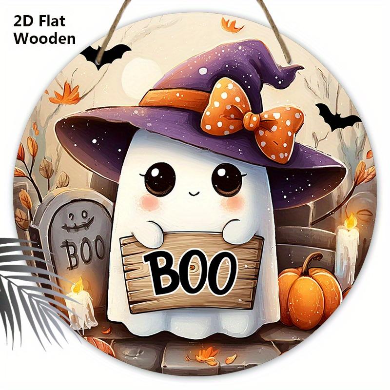 Halloween Wooden Sign with Adorable Ghost Pattern - Charming BOO Figurine Ornaments - Ideal for Front Door, Wall, Room Decor