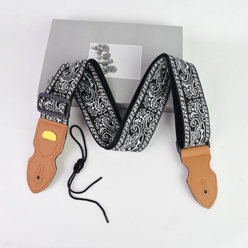 Premium Embroidered Guitar Strap - Thick, Long, and Adjustable for Acoustic and Electric Guitars