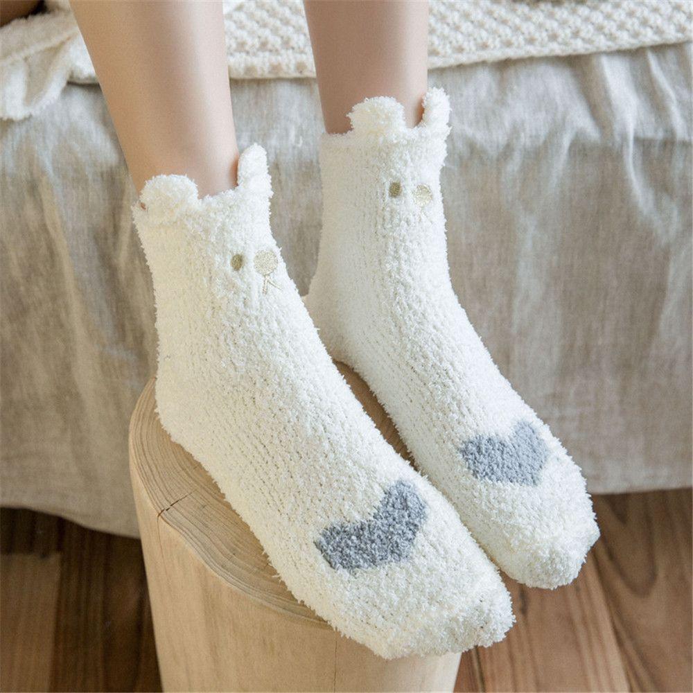 1 Pair Soft Lovely Stockings Sleeping Socks Plush Coral Socks Warm Autumn Winter