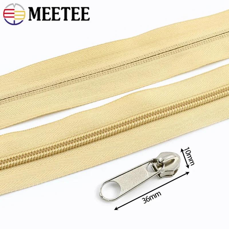 Meetee 3-10M 5# Nylon Zippers with Slider Clothing Zip Heads Puller Repair Kit Bag Garment Replacement DIY Zipper Accessories