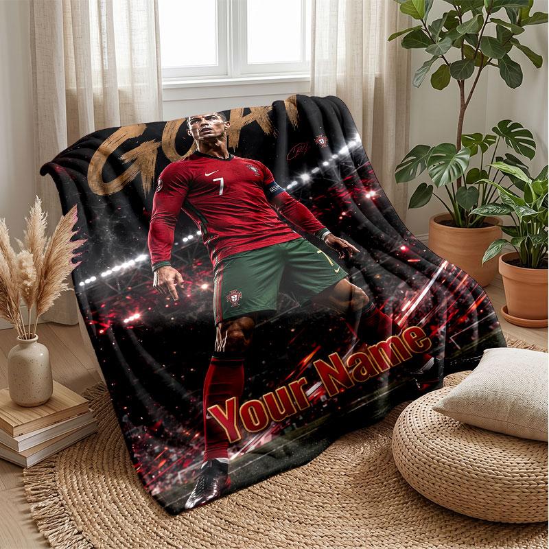 Coperta in Flanella Personalizzata con Nome Cristiano Ronaldo Logo Calcio Coperta Plaid in Pile Personalizzata Regalo Speciale per Divano Camera da Letto Casa