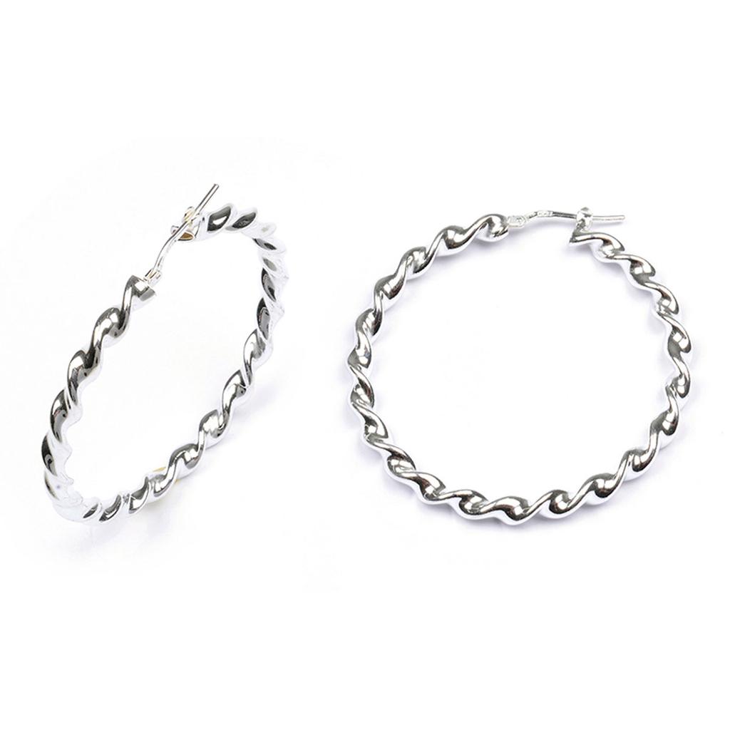 Les Trésors De Lily [M9459] - Silver Hoop Earrings 'Torsades' Silver (rhodium-plated) - 45x4 Mm