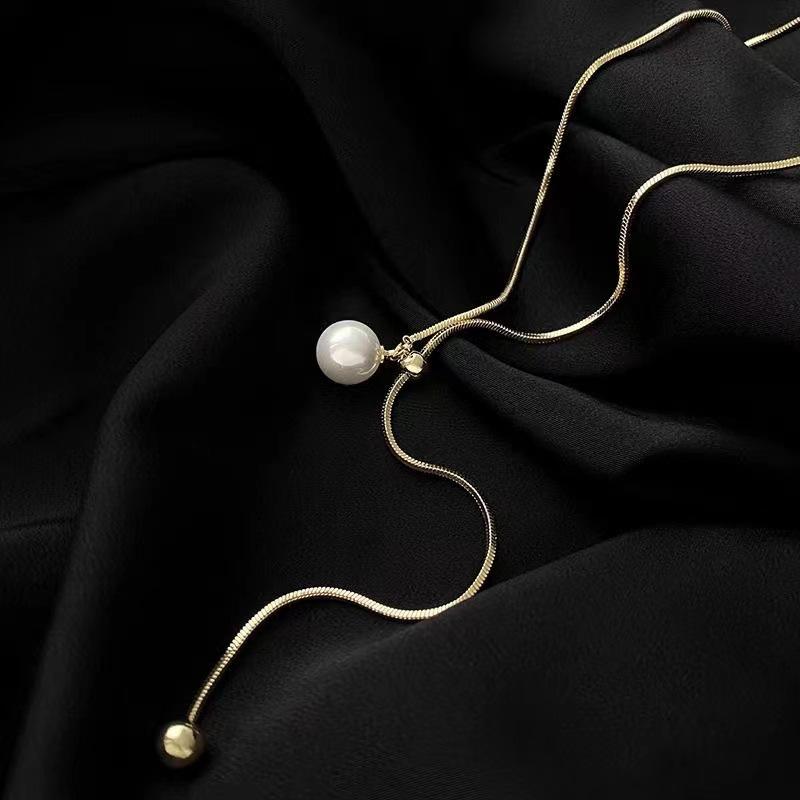 Trendy Imitation Pearls Long Tassel Y Shaped Necklace For Women Gold Silver Chain Choker Party Jewelry Accessories Adjustable