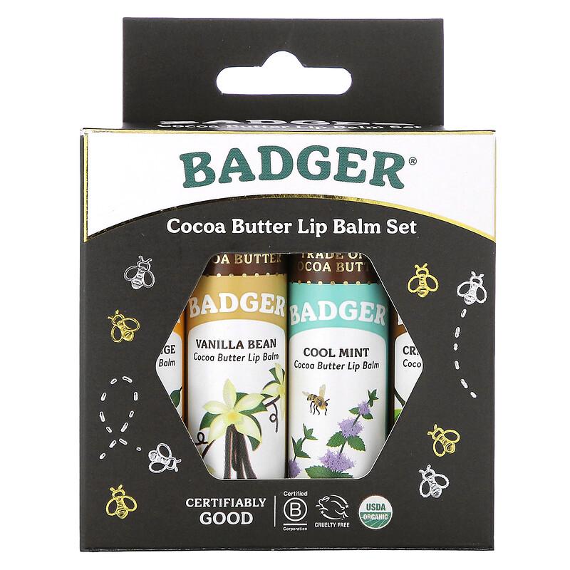 Cocoa Butter Lip Balms Set, 4 Pack, 0.25 oz (7 g) Each
