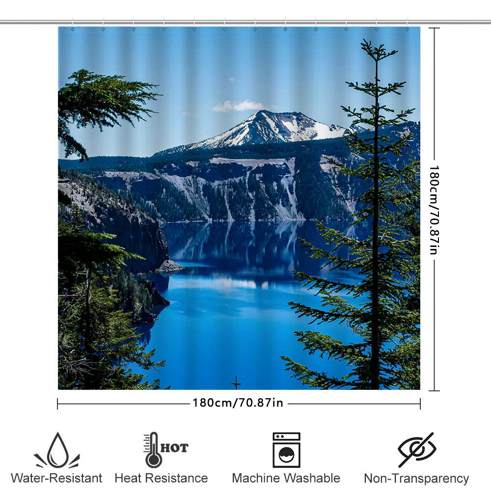Scenic Landscape Shower Curtain With Waterfall And Snow-Capped Mountain Waterproof Printing For Bathroom Decorations