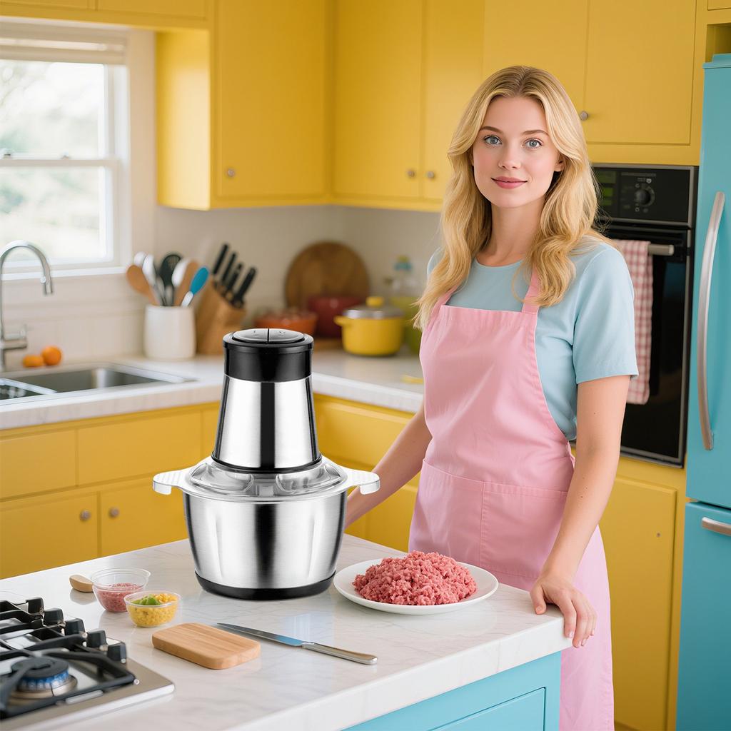 Husholdnings syv-hastighets elektrisk kjøttkvern med stor kapasitet for kverning av kjøtt, grønnsaker og mel. Kommersiell liten kjøttkvern.