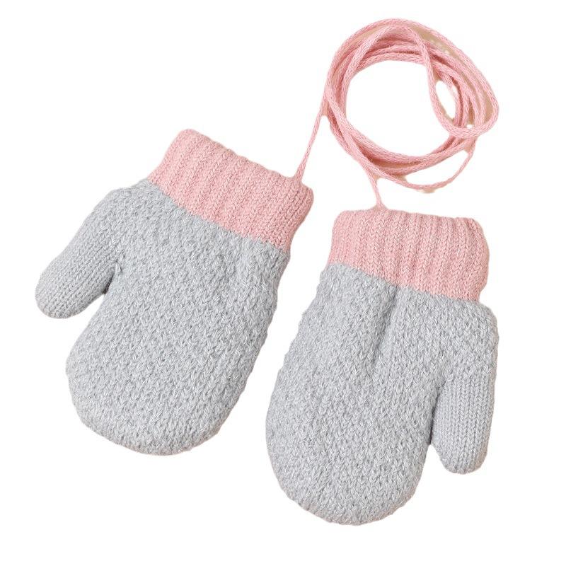 Children's Winter Plus Velvet Gloves Small Children's Bag Finger Halter Neck Yarn Warm Knitted Gloves Baby Solid Color Simple Gloves