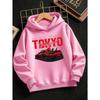 Fleece-lined Children's Hoodie for Autumn and Winter Features "Tokyo Racing Graphic,casual Loose Fit; Ideal Children's Day Gift.